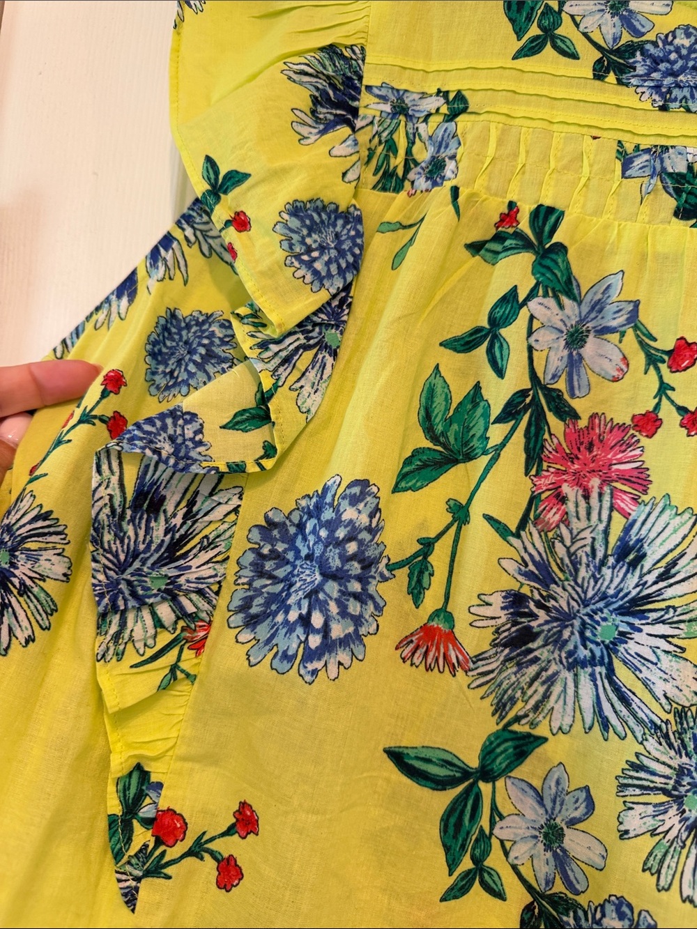 LOFT Lime Yellow Floral Ruffle Top - Picture 3 of 5